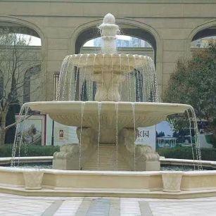 菏泽 黄金麻花岗岩异型加工——户外庭院石雕流水喷泉