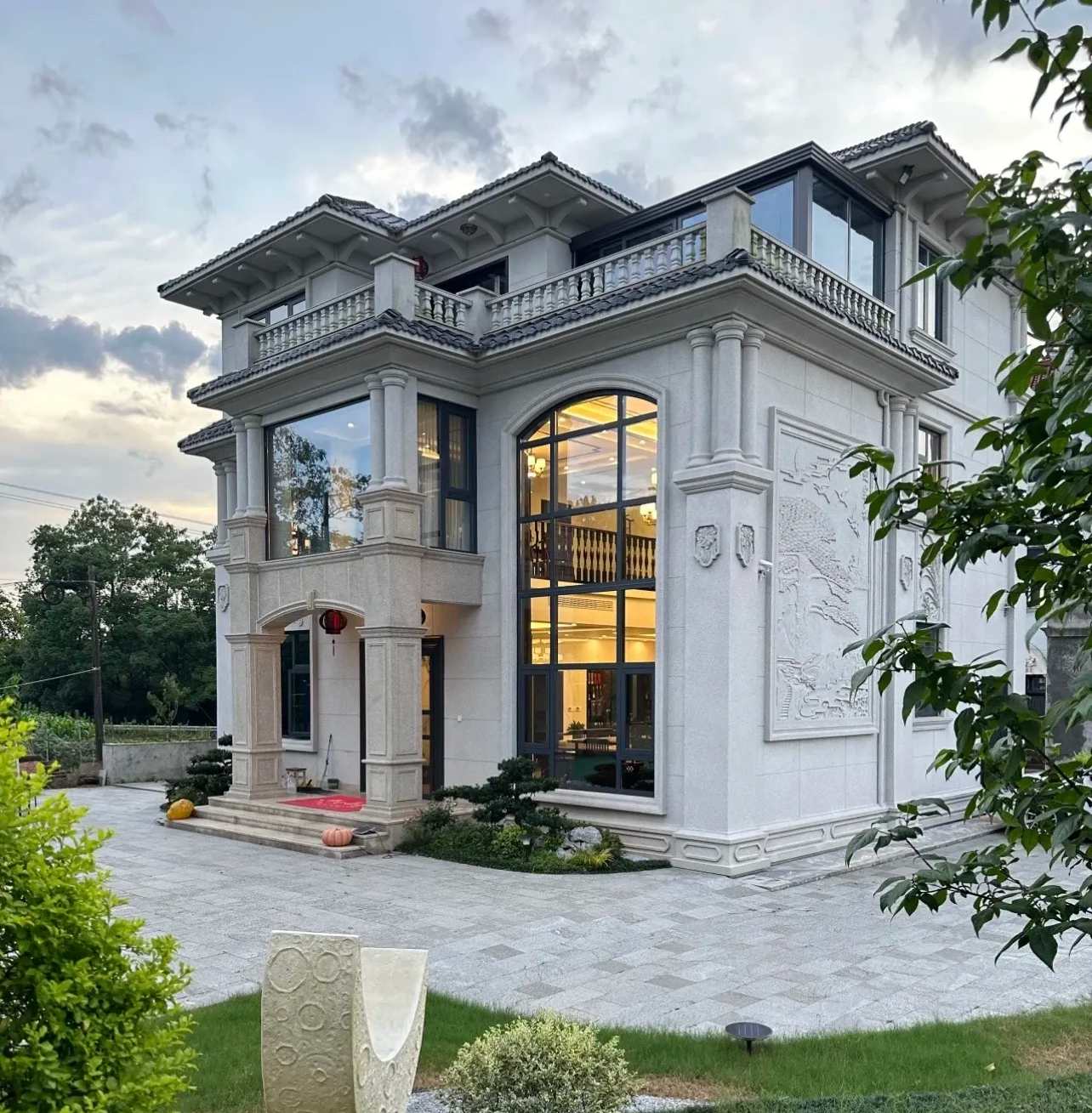 菏泽 白麻花岗岩私人别墅干挂石材豪华定制