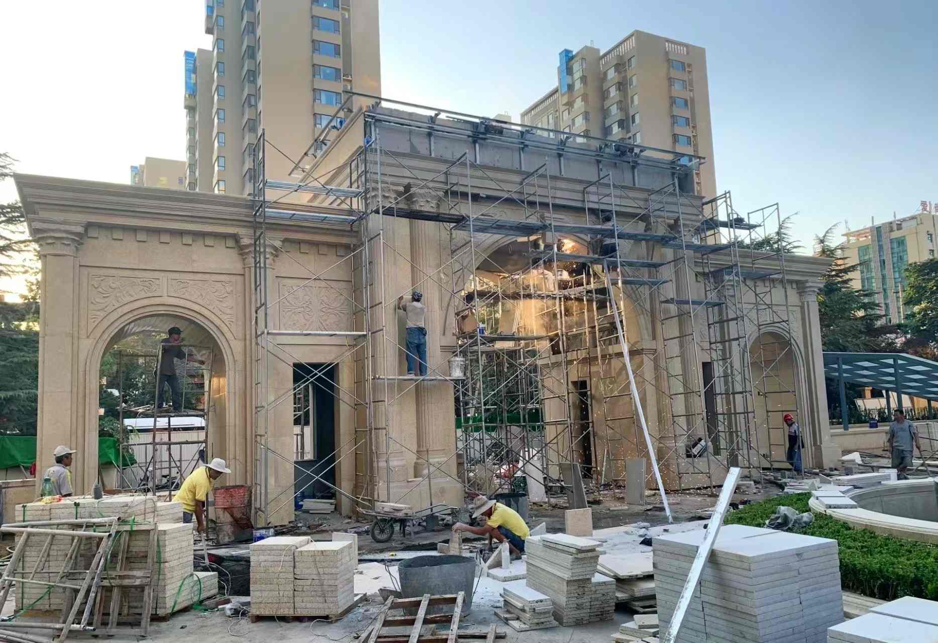 菏泽 黄金麻荔枝面花岗岩小区门楼外墙干挂