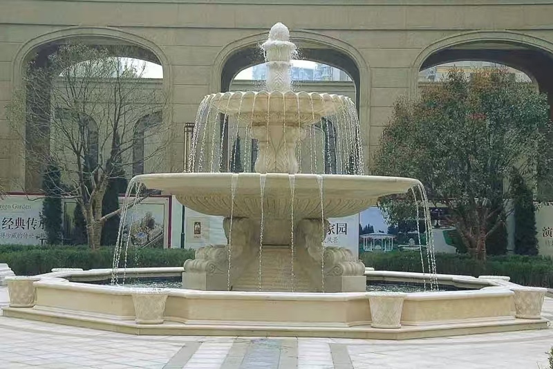 菏泽 黄金麻花岗岩异型加工——户外庭院石雕流水喷泉