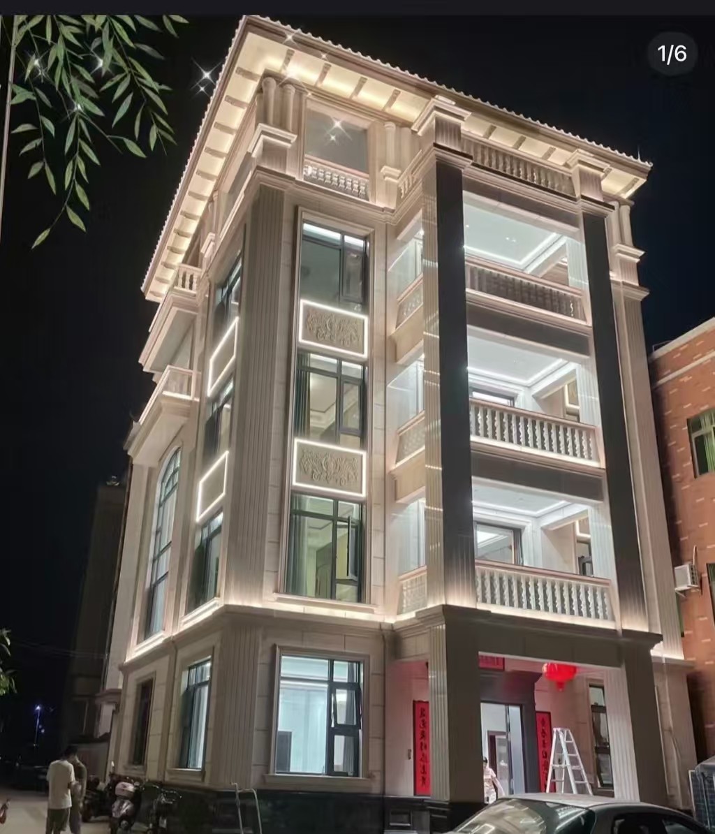 菏泽 芝麻白花岗岩别墅外墙夜间效果